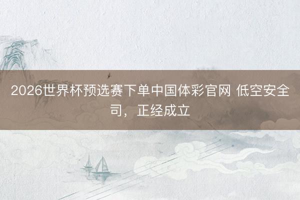 2026世界杯预选赛下单中国体彩官网 低空安全司，正经成立