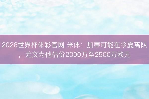 2026世界杯体彩官网 米体：加蒂可能在今夏离队，尤文为他估价2000万至2500万欧元