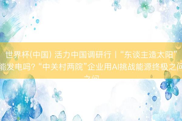世界杯(中国) 活力中国调研行丨“东谈主造太阳”能发电吗? “中关村两院”企业用AI挑战能源终极之问