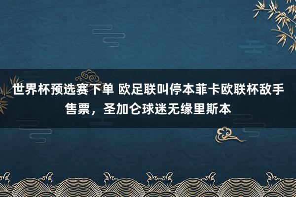 世界杯预选赛下单 欧足联叫停本菲卡欧联杯敌手售票，圣加仑球迷无缘里斯本
