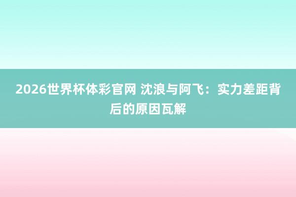 2026世界杯体彩官网 沈浪与阿飞:实力差距背后的原因瓦解